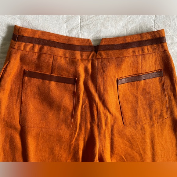 [SOLD] LORO PIANA Carson Leather-trim Linen Pant In Orange/Splendent Rust - Picture 3 of 11